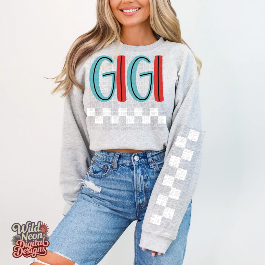 Gigi w/checkered sleeve
