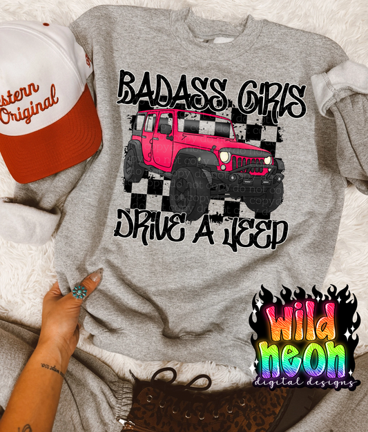 Girls drive jeep