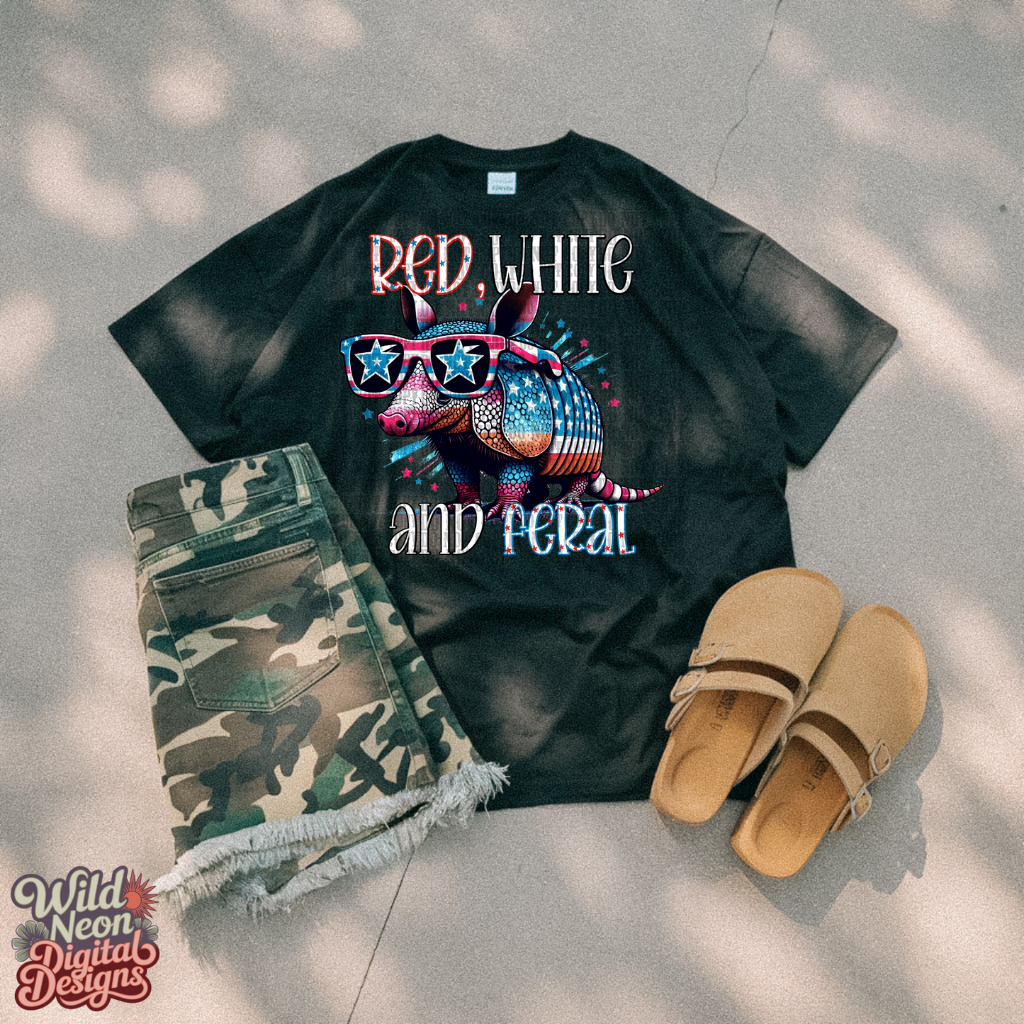 Red white feral armadillo
